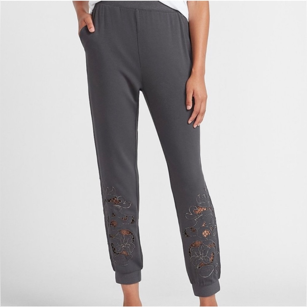 Express High waisted joggers with metallic embroidered lace